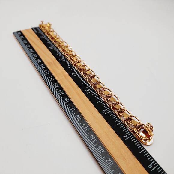 Vintage Monet Textured Gold Plated Bracelet with Push Knob Clasp 7.25” - Picture 4 of 7